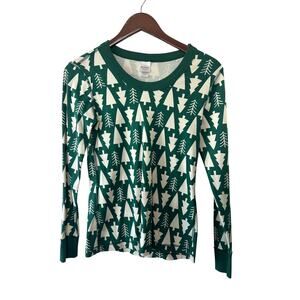 Hanna Andersson Green & White Christmas Tree Print Pajama Shirt Size Small